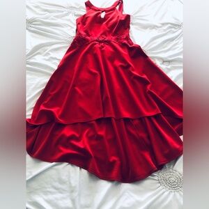 Elegant Red Lace High-Low Dress